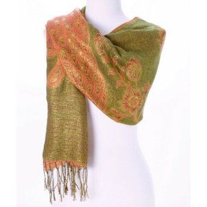 J&X International peacock scarf - green&orange